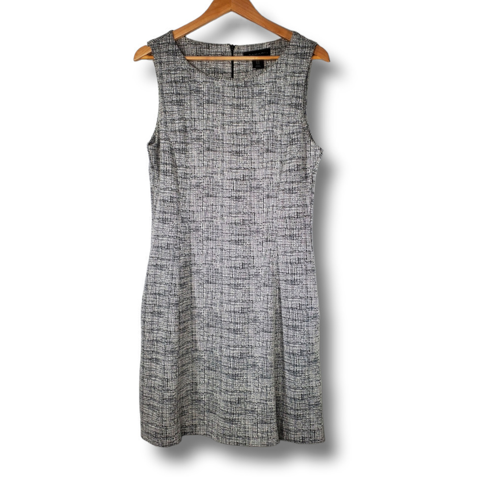 Tahari Sleeveless Sheath Dress Crosshatch Pattern Gray Size 12